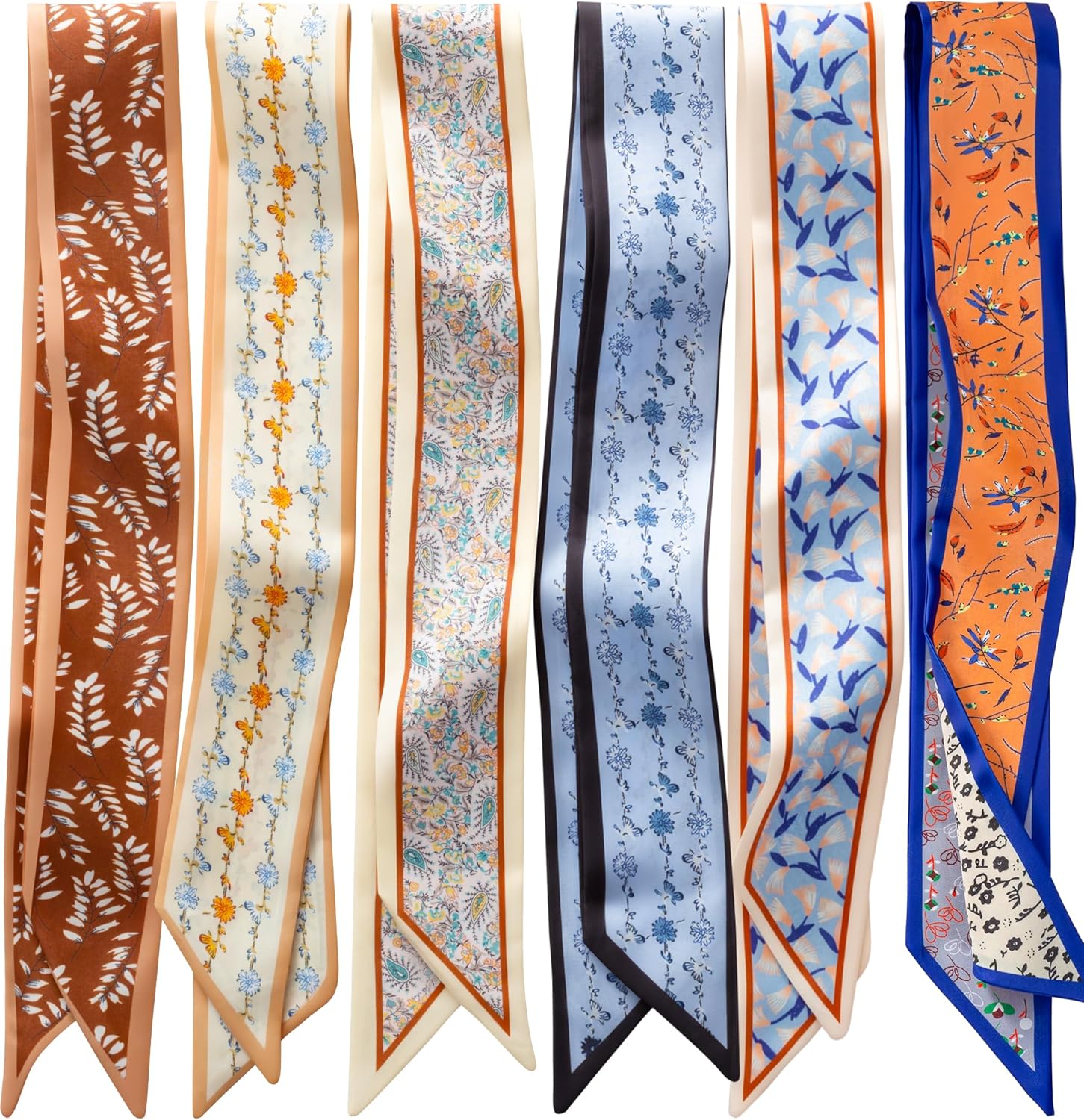 ZXZH 6 Pack Fashion Scarves for Women, Versatile Boho Head Scarf | Satin Scarf for Hair, Neck, Wrist, and Purse Accessories
