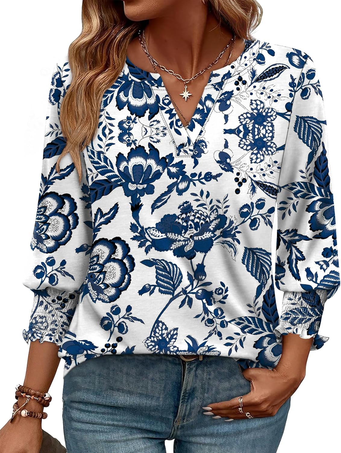 WIHOLL 3/4 Length Sleeve Womens Tops Summer Shirts Spring Vacation Outfits Dressy Casual Trendy Fall S-3XL
