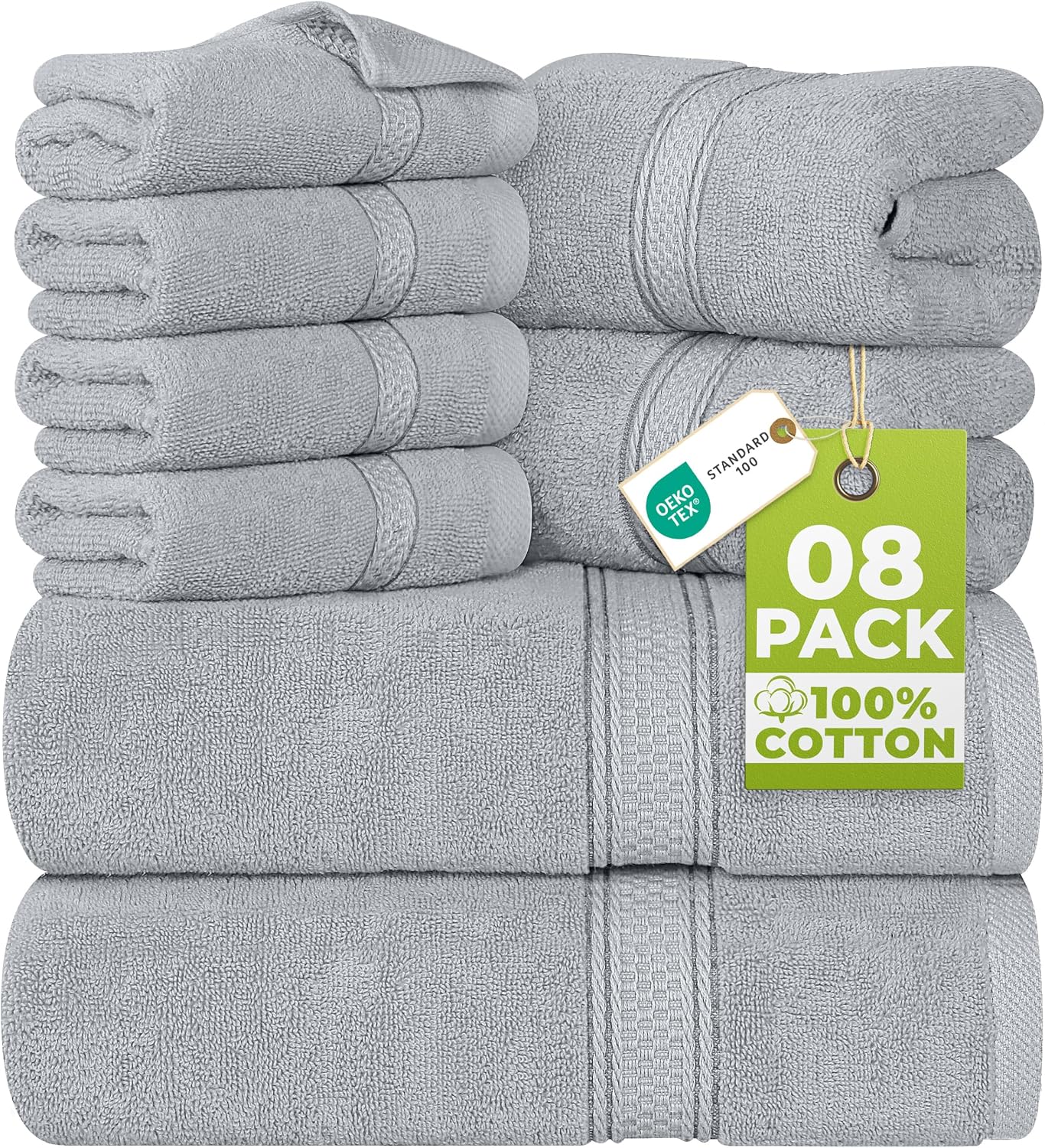 Utopia Towels 8 Piece Majestic Plush Luxury Towel Set, Cotton, Cool Grey | Majestic Plush 100% Ring Spun Cotton Towels - Super Absorbent, Quicker-to-Dry, Thick & Soft, Bathroom, Spa & Hotel