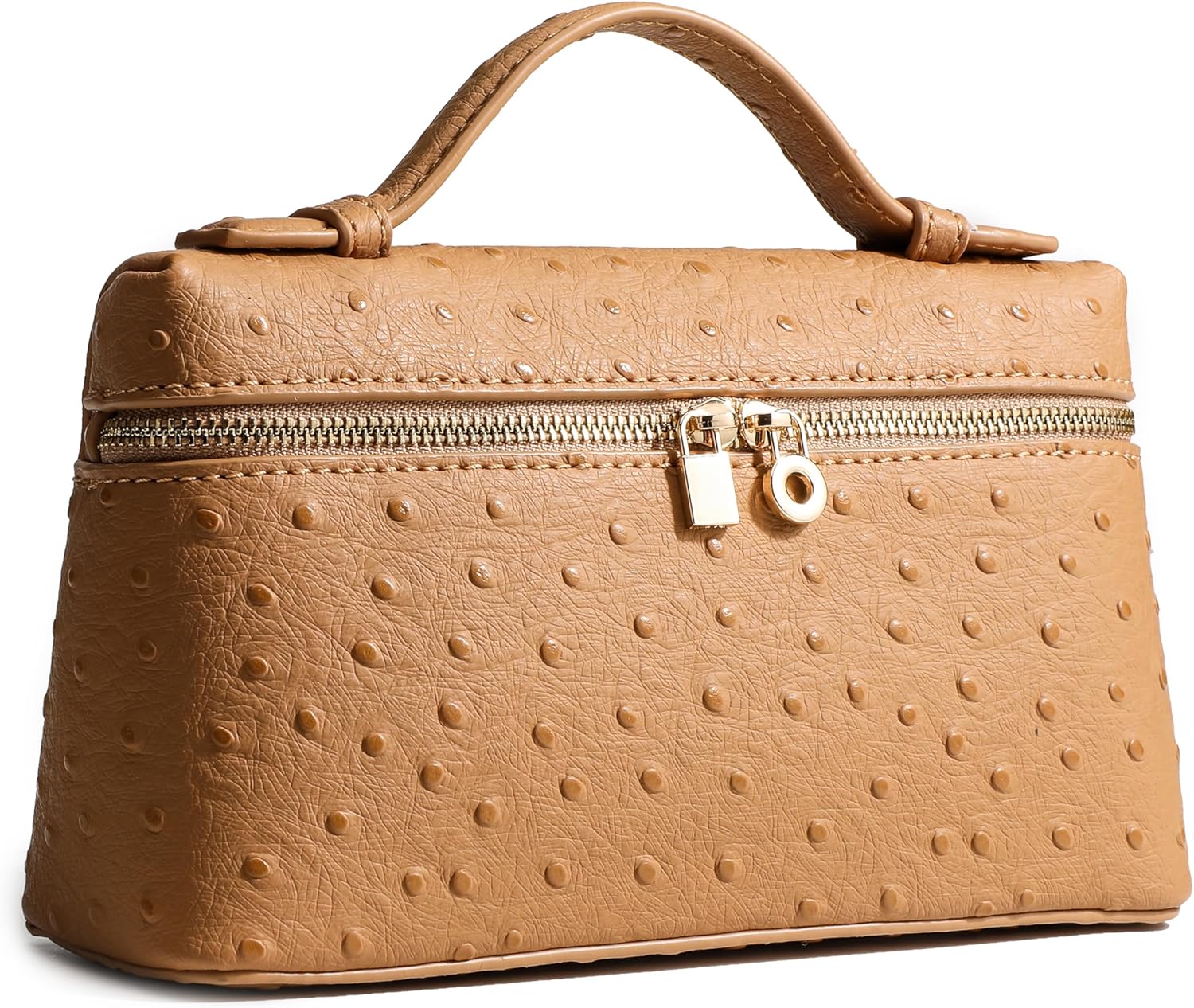 Crossbody Bag for Women Small Top-Handle Pouch Purse Shoulder Handbag Synthetic Ostrich Leather Gold Hardware