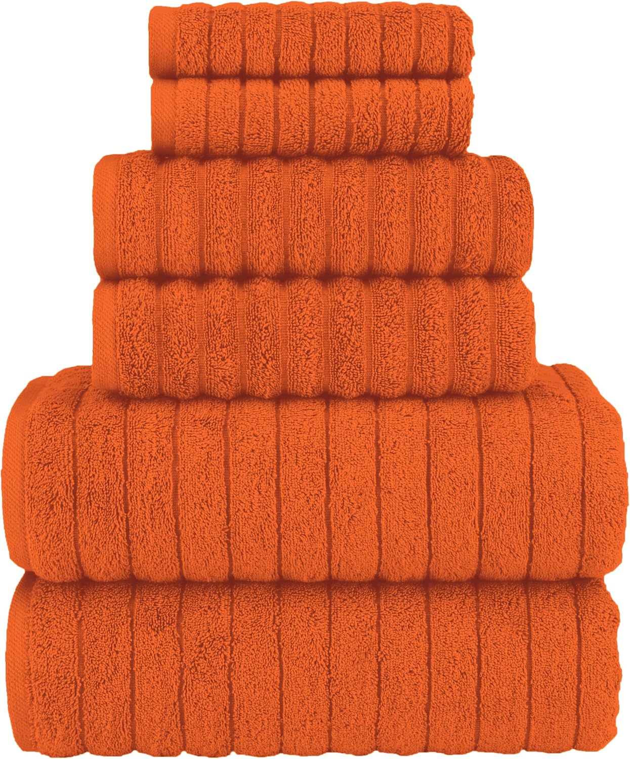 Elegant Comfort 100% Turkish Cotton Corduroy Ribbed Luxury Bath Towels 6-Piece Set, Premium Feel - Quick Dry, Highly Absorbent, Contains 2 Bath Towels, 2 Hand Towels, and 2 Washcloths, Orange