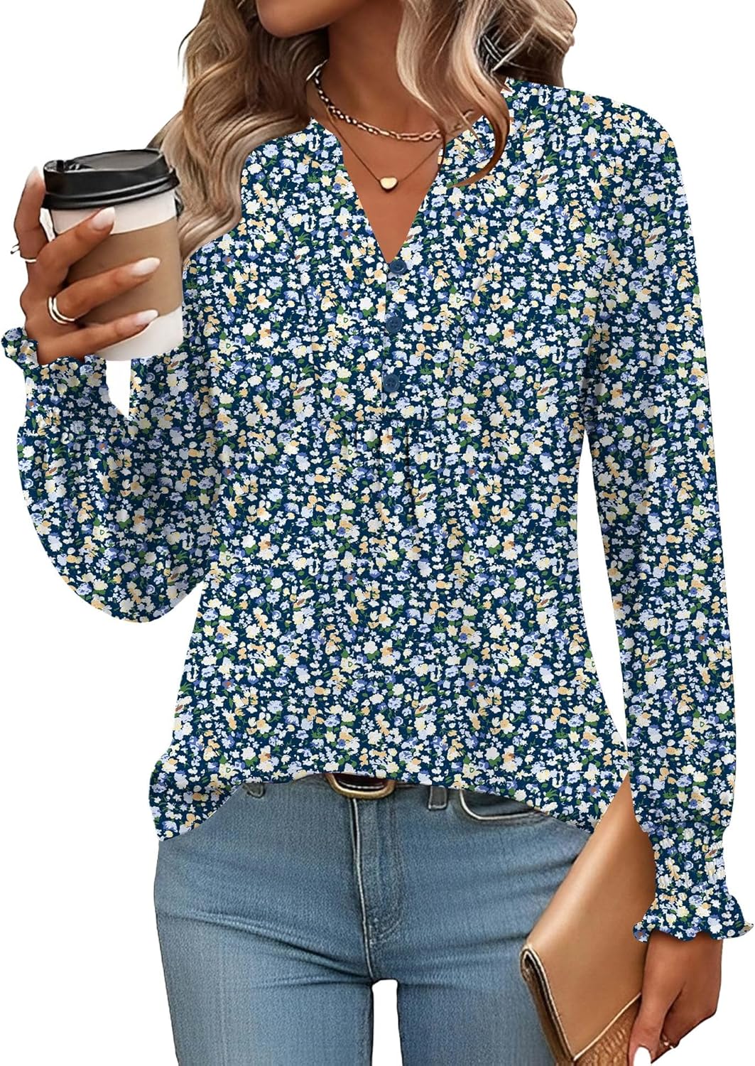 Ivicoer Womens Tops Long Sleeve Shirts for Women V Neck T Shirts Blouses for Women Dressy Casual