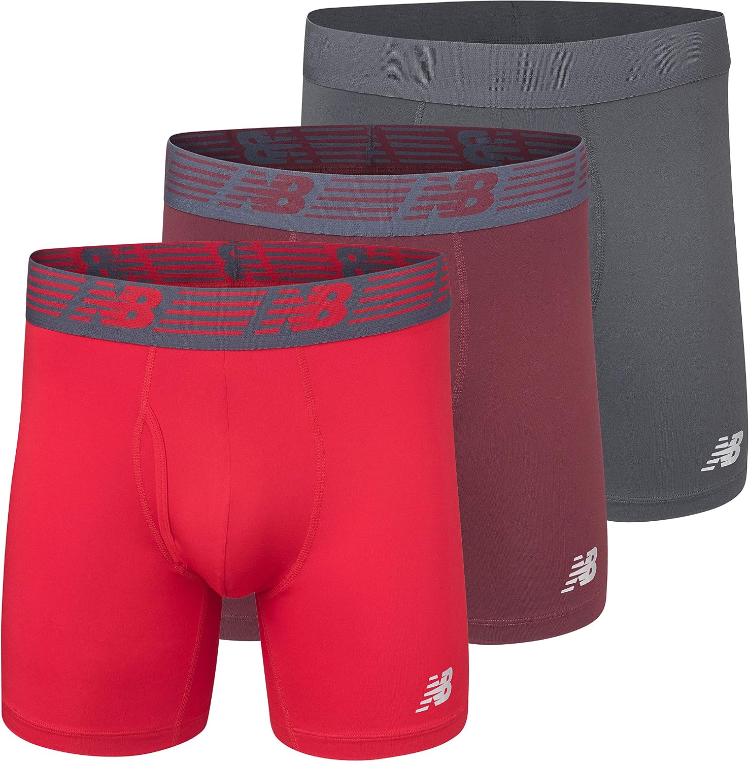 New Balance Men's Performance Boxer Briefs with Fly, Breathable Stretch Underwear, Moisture Wicking, Soft Waistband (3 Pack)