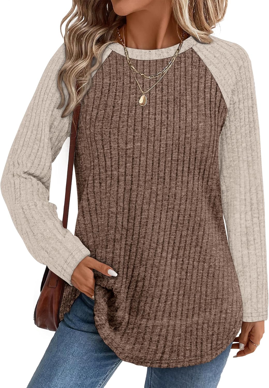 WIHOLL Long Sleeve Shirts for Women Fall Sweaters Lightweight Trendy Tops | Winter Clothing 2026, Ribbed, Loose Fit, Fashion, Dressy Casual