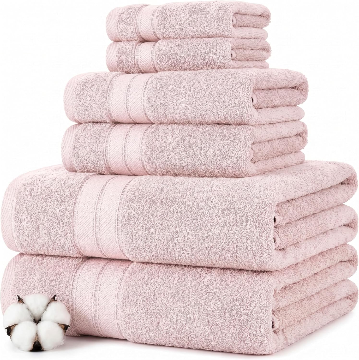Modern Threads - Spun Loft 6-Piece 100% Combed Cotton Towel Set - Bath Towels, Hand Towels, & Washcloths - Super Absorbent & Quick Dry - 600 GSM - Soft & Plush, Blush
