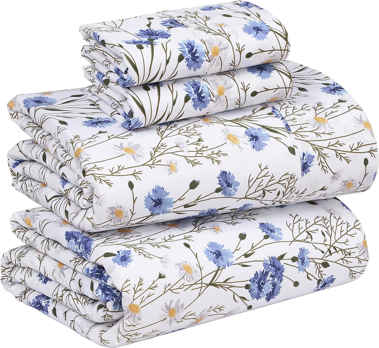 RUVANTI 100% Cotton Percale Sheets Queen Size, Sweet Pea | Crisp Cooling, Deep Pocket 16", Soft Breathable & Durable, Hotel-Style 4 Piece Set