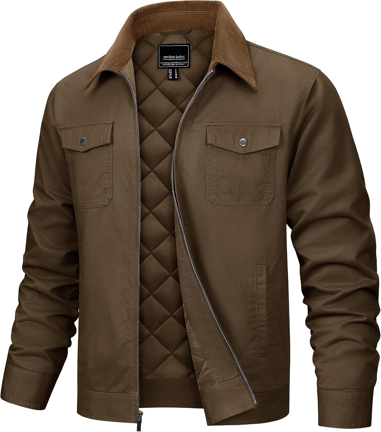 TACVASEN Men's Casual Quilted Cotton Jacket Cargo Corduroy Collar Jacket Work Shacket with 5 Pockets for Fall and Winter