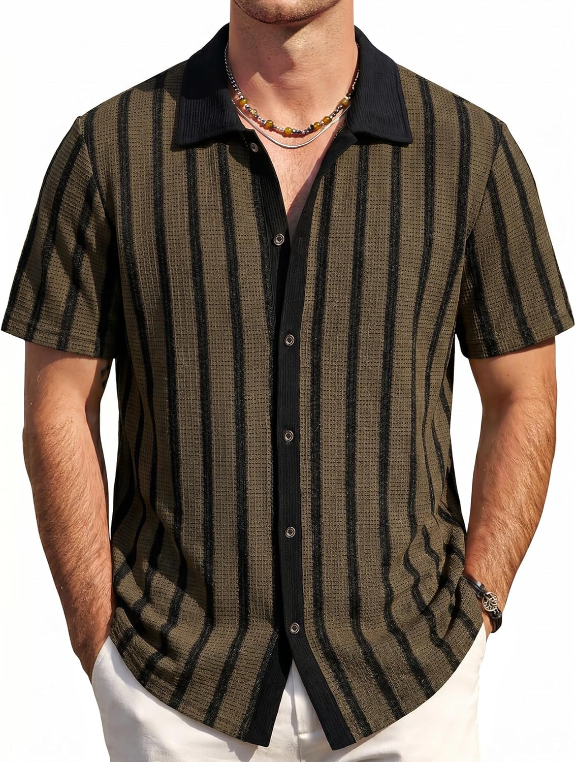 VATPAVE Mens Casual Button Down Shirt Short Sleeve Summer Shirts Fashion Textured Beach Vacation Shirts for Men