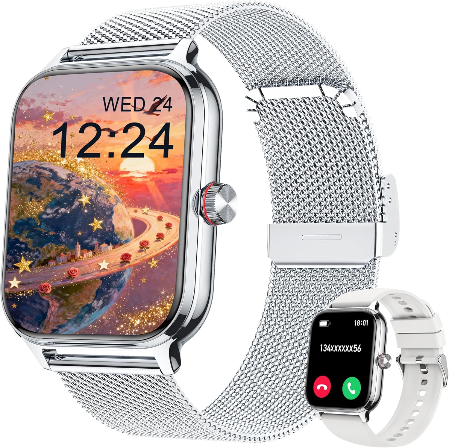 Smart Watch for Women & Men, 2026 New 1.96" Reloj Inteligente Para Mujer Answer/Make Calls, Blood Pressure, HR, Sleep Monitor, 100+ Sport Modes, Voice Assistant Fitness Watch for iOS Android Phone