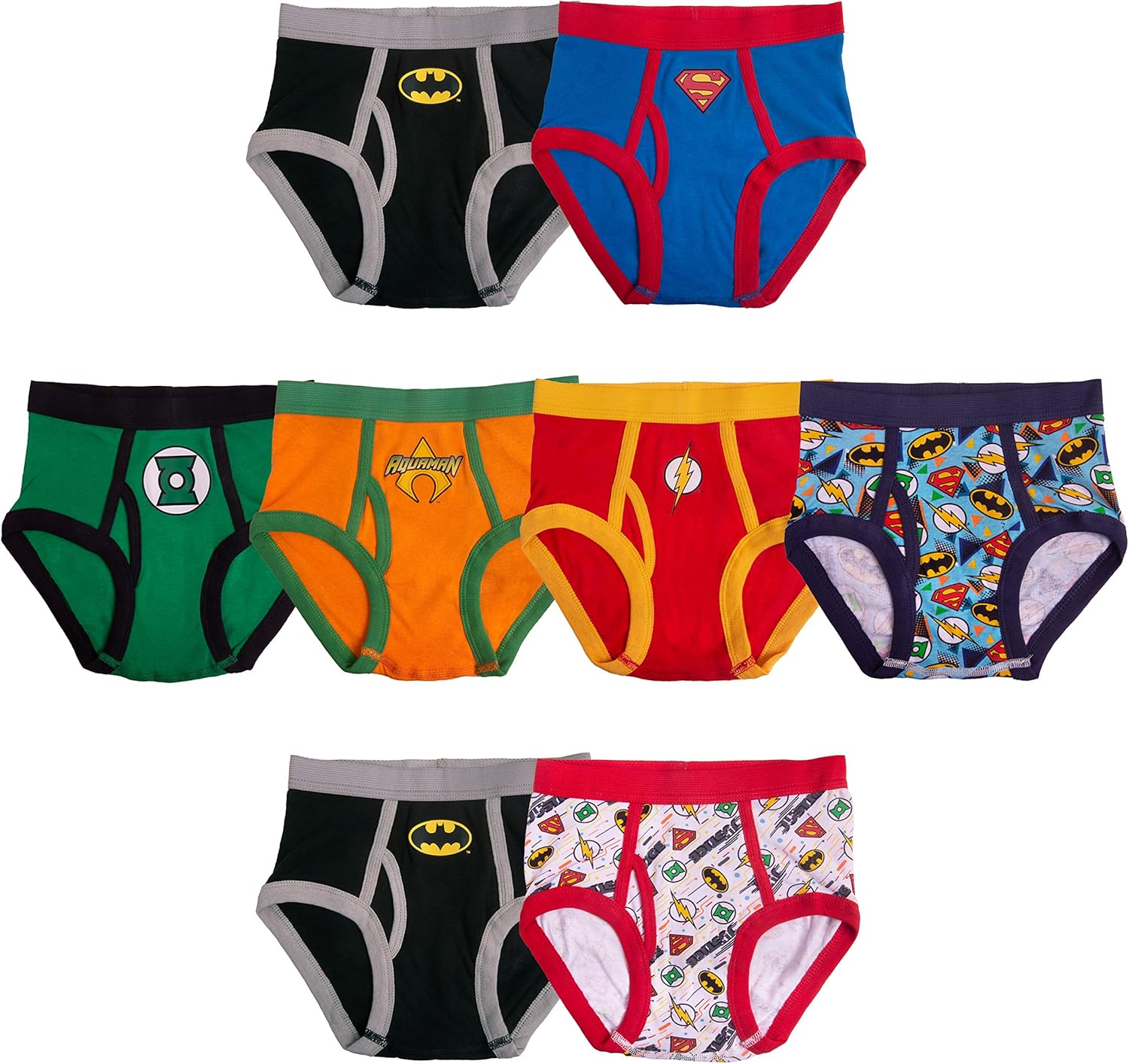 DC Comics Boys' 100% Cotton Briefs With Prints Including Superman, Batman, the Flash Logos, Sizes 2/3t, 4t, 4, 6, 8