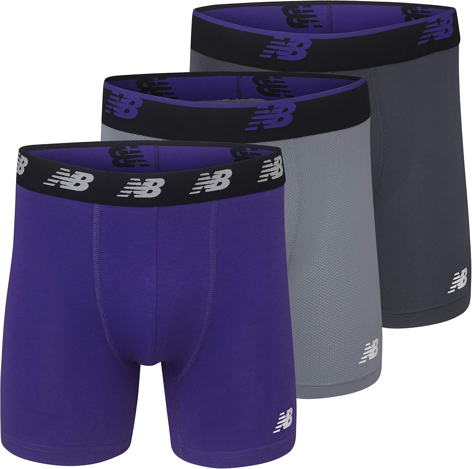 New Balance Men's No Fly Boxer Brief Underwear with Jacquard Waistband, Breathable Lightweight, Moisture Wicking (3 Pack)
