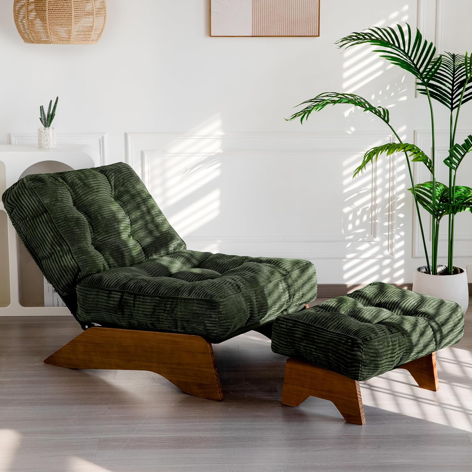 MAXYOYO Accent Chair with Ottoman, Lounge Chair with Adjustable Backrest | Tufted Living Room Chair Upholstered Lounge Chair with Footrest Set, Modern Chair for Reading Room, Green