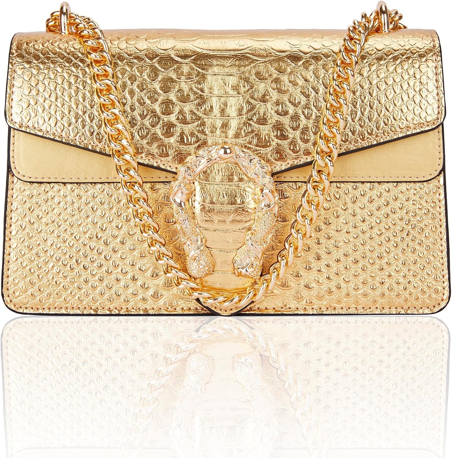 Leather Crossbody and Satchel Purse for Women - Classic Snake Print Chain Purse Luxury PU Leather Bag