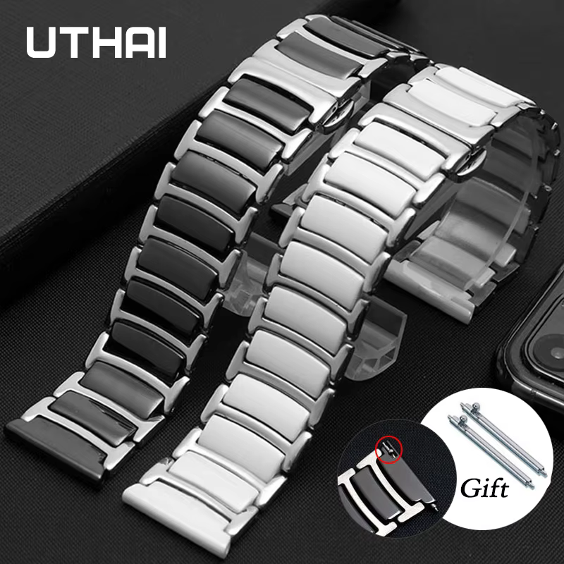UTHAI Ceramic Strap 20mm 22mm Suitable For Huawei Smartwatch GT2/watch 2Pro/Samsung Watch Accessories Stainless Steel Strap C08 - AliExpress 1511
