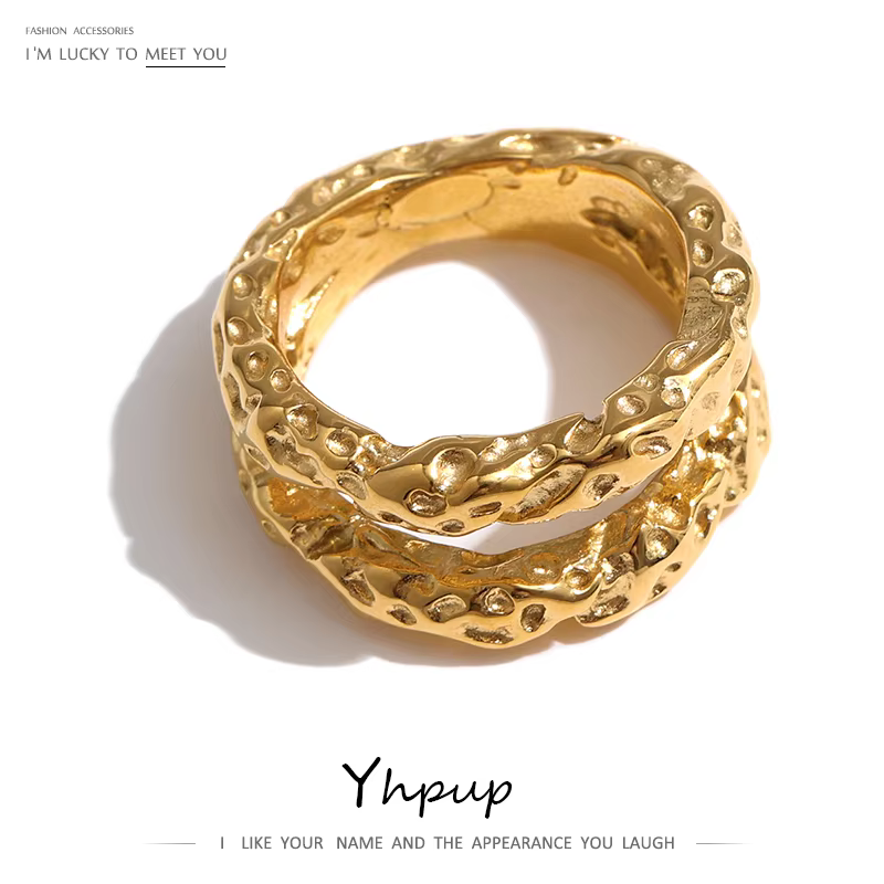 Yhpup Stainless Steel Round Rings For Women Gold Texture Metal 18 K Plated Statement Trendy Jewelry Bagues Pour Femme Gift - AliExpress 36