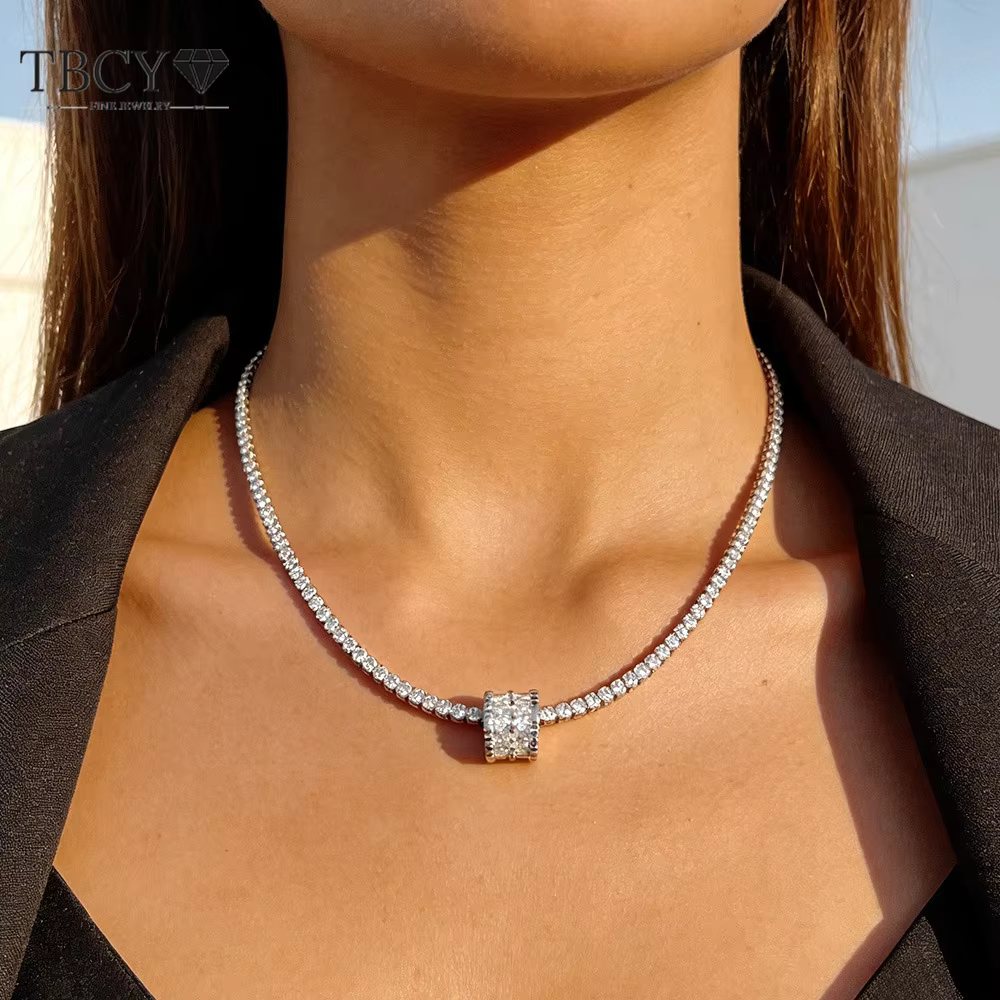 TBCYD 1.6cttw D Color Moissanite Necklace Pendant for Women S925 Silver 3mm Full Diamond Ball-shaped Neck Chain Charm Jewelry