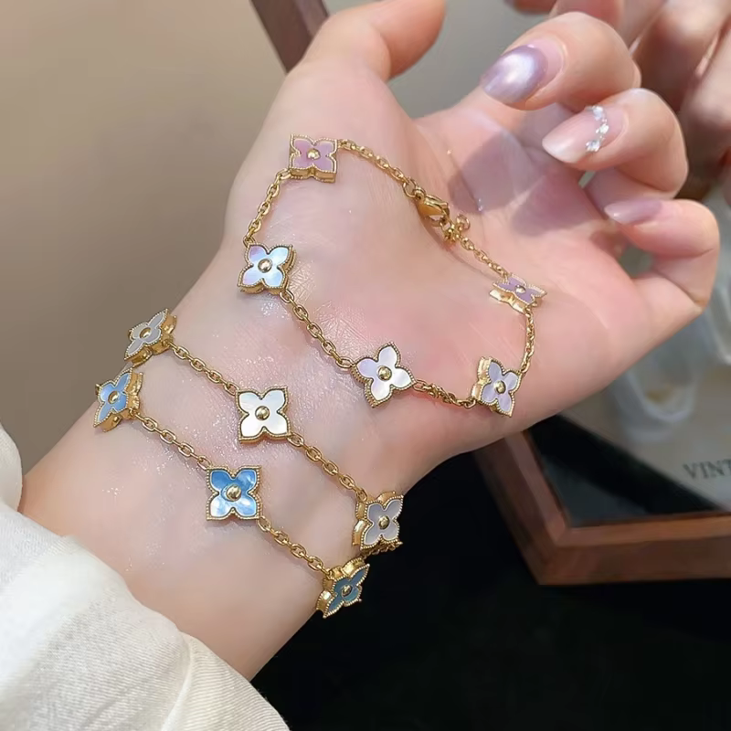 2025 New Original Design Natural Shell Stone Flower Bracelet Women Hot Sale Stainless Steel Bracelet Fashion Jewelry Accessories