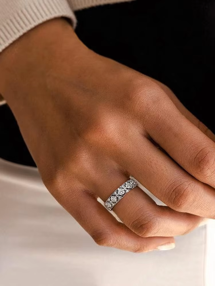 Certified 1.3cttw D Color Full Moissanite Ring for Women 100% 925 Sterling Silver Wide Eternity Band Wedding Luxury Jewelry Gift
