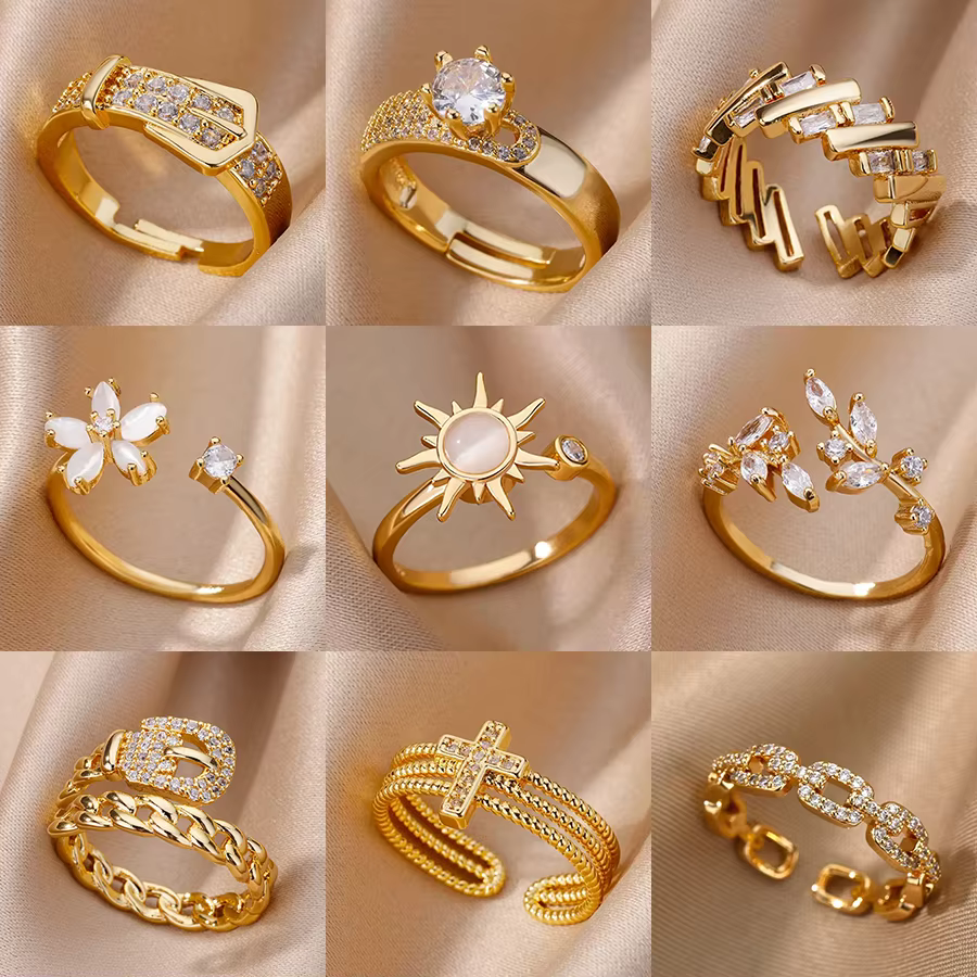 Luxury Zircon Geometric Rings For Women Stainless Steel Gold Color Open Ring Trendy Wedding Party Aesthetic Jewerly Gift Femme - AliExpress 36