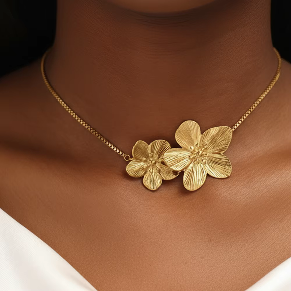 DGIDDK Stainless Steel New Fashion Large Floral Pendant Necklace Ladies' Vintage Elegant Delicate Collarbone Chain Accessory