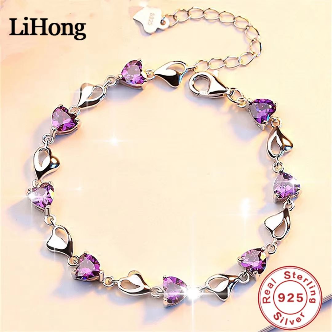 Luxury S925 Sterling Silver Love Bracelet Purple Blue Zircon Crystal for Women Party Engagement Jewelry Gift - AliExpress 36