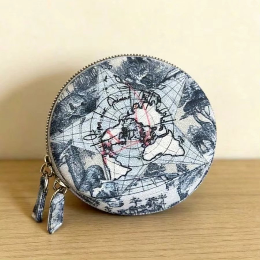 Dior Vintage Map Pattern Round Cosmetic Bag Large Capacity Portable Travel Makeup Organizer For Women Fashion Mini Multi-purpose - AliExpress