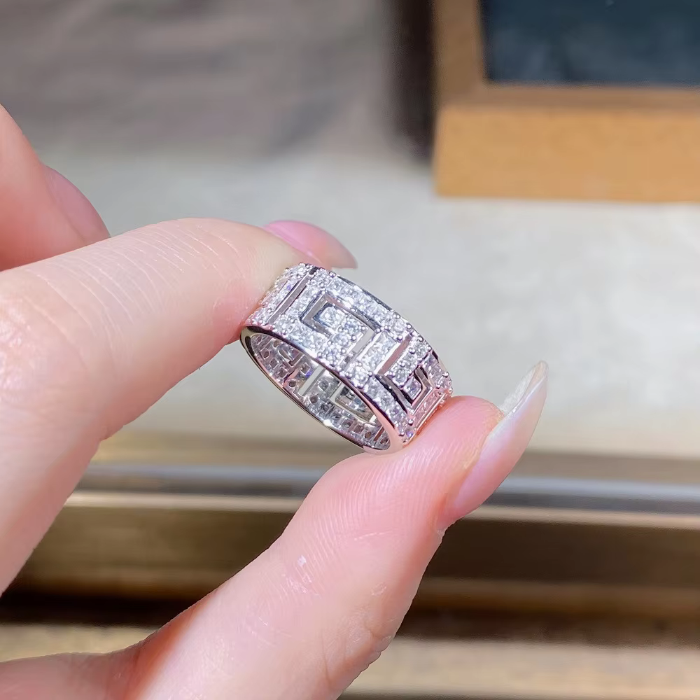 Luxury Solid 18K white gold and platinum PT950 couple ring men and women insMoissanite Diamond Ring full diamond ring