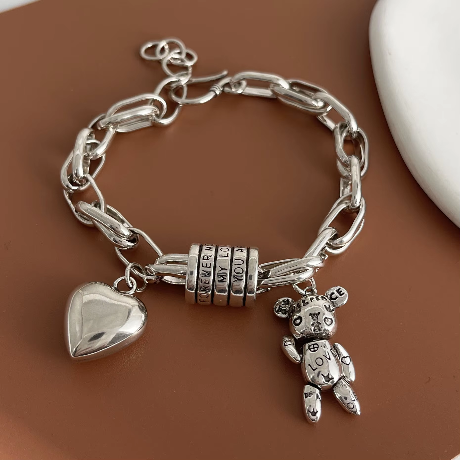 100% Solid 925 Sterling Silver Retro Bracelet for Women Men Vintage Handmade Heart Bracelet Birthday Gift - AliExpress 36