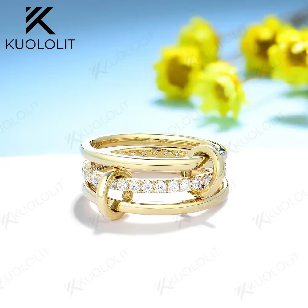 Kuololit Moissanite Band Rings for Women Men Solid 18K 14K 10K 925 Silver Yellow Gold 3 Rings Connect for Anniversary Engagement - AliExpress 36