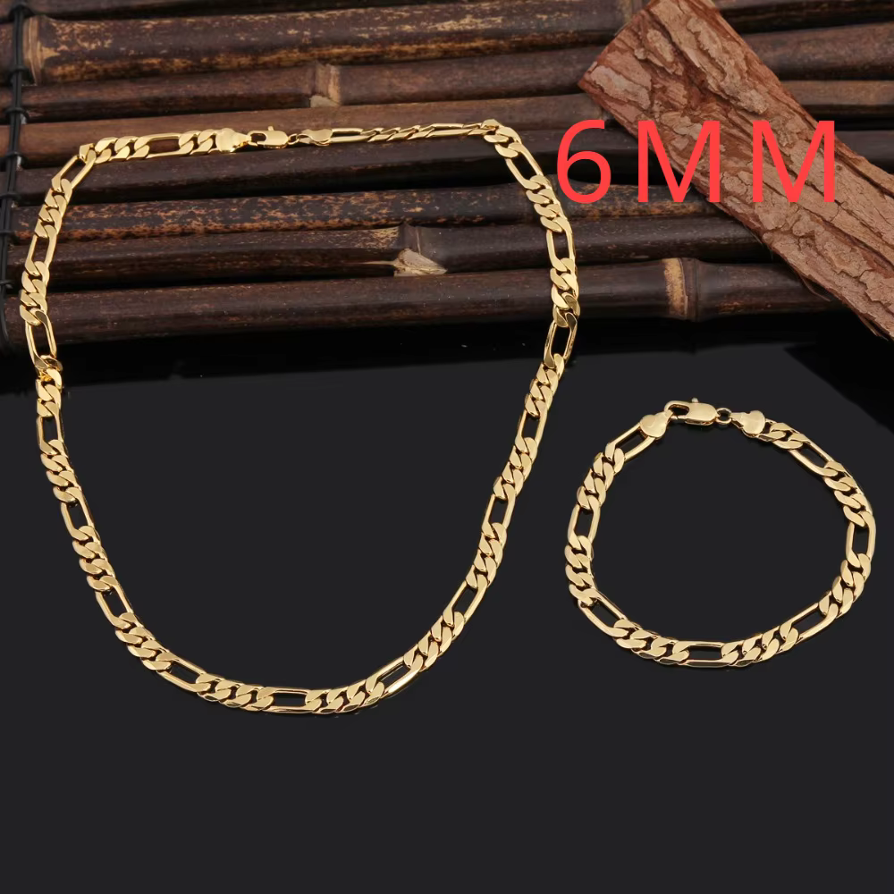Fine 925 Sterling Silver 18K Gold 6MM Geometry Bracelets Neckalce Jewelry Sets for Women Men Fashion Gifts Wedding - AliExpress 36