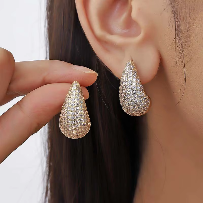 Luxury Shiny Zircon Big Water Drop Stud Earrings For Women Exquisite Gold Color Hollow Chunky Earrings Wedding Jewelry Gifts - AliExpress 36
