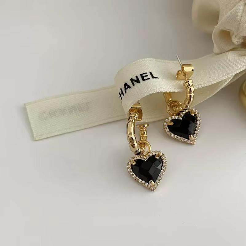 LIVVY  Fashion Black LOVE Heart Zircon Drop Earrings for Women Couple Creative Elegant Holiday Party Jewelry Accessories
