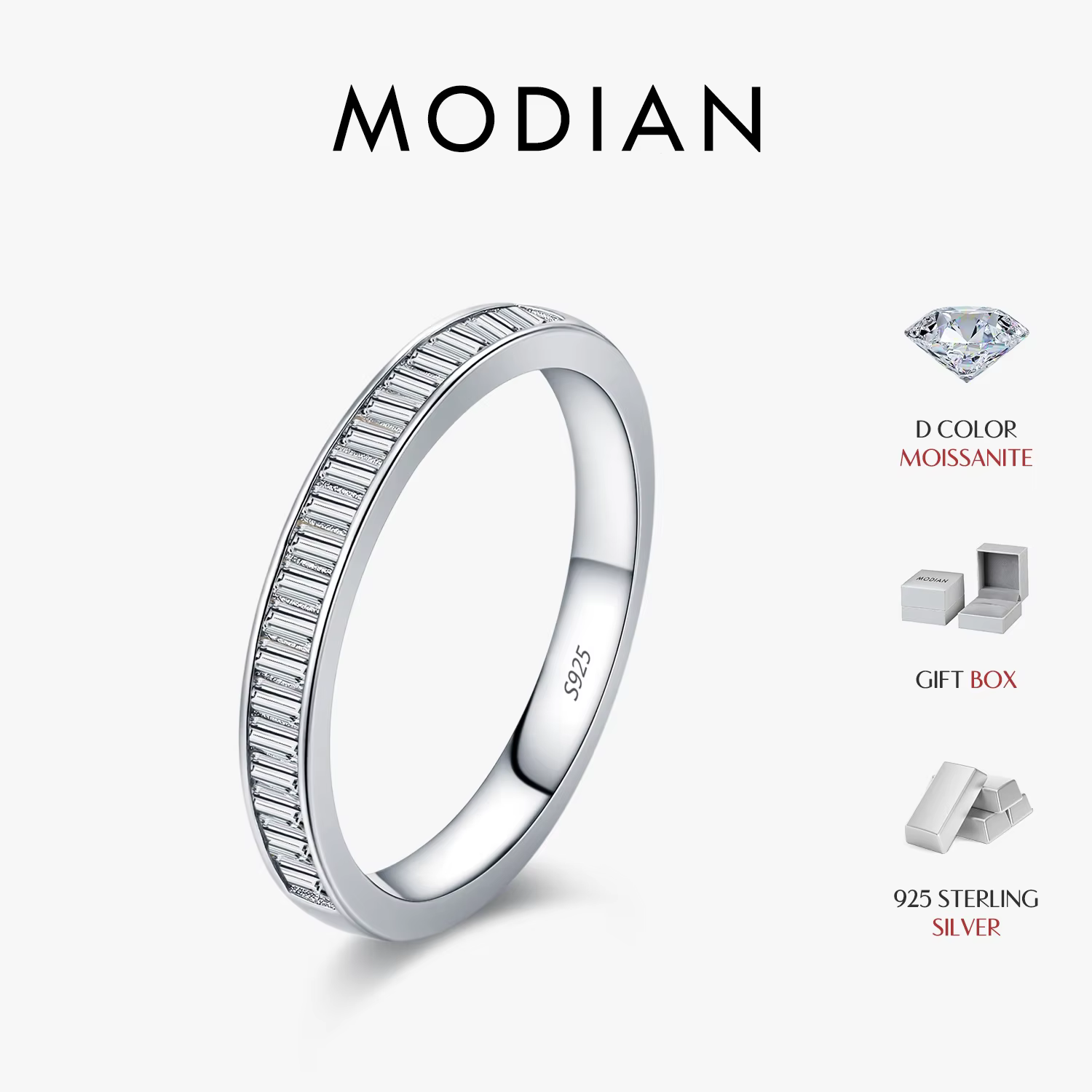MODIAN Dazzling D Color Rectangle Moissanite Stackable Rings 925 Sterling Silver Eternity Band Rings For Women Fine Jewelry - AliExpress 36