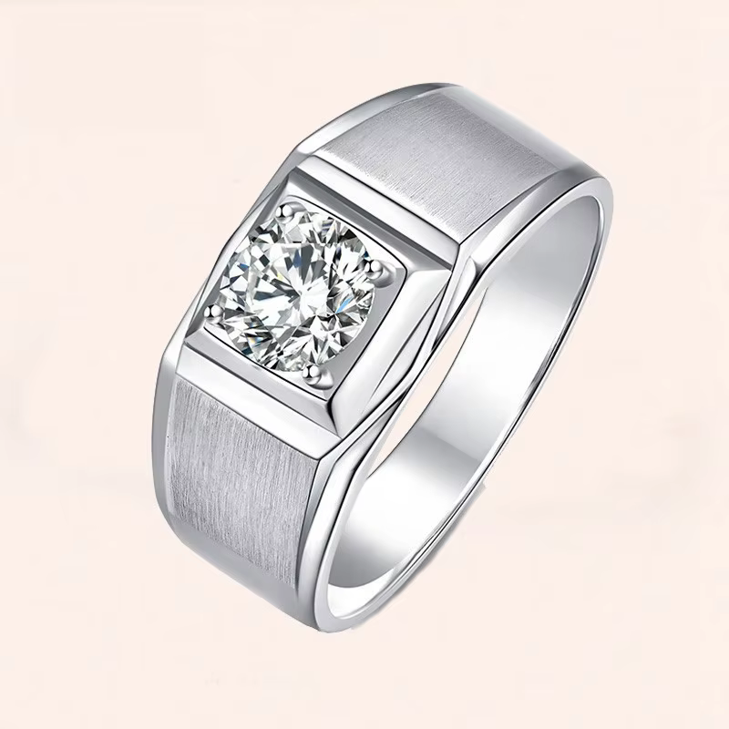 Domineering Matte Ring Men's PT950 Platinum 1Ct Moissanite - Granular texture, hidden edge, platinum shows tough character
