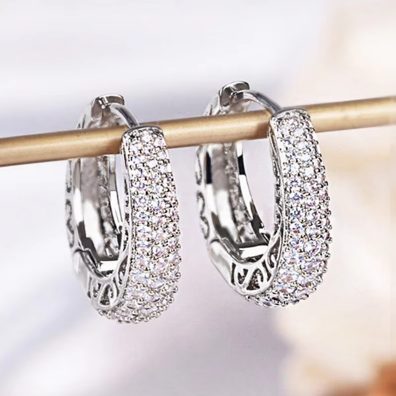 925 Sterling Silver Dazzling CZ Stone Hoop Earrings For Women Vintage Simple Zircon Circle Drop Earrings Elegant Party Jewelry - AliExpress 36