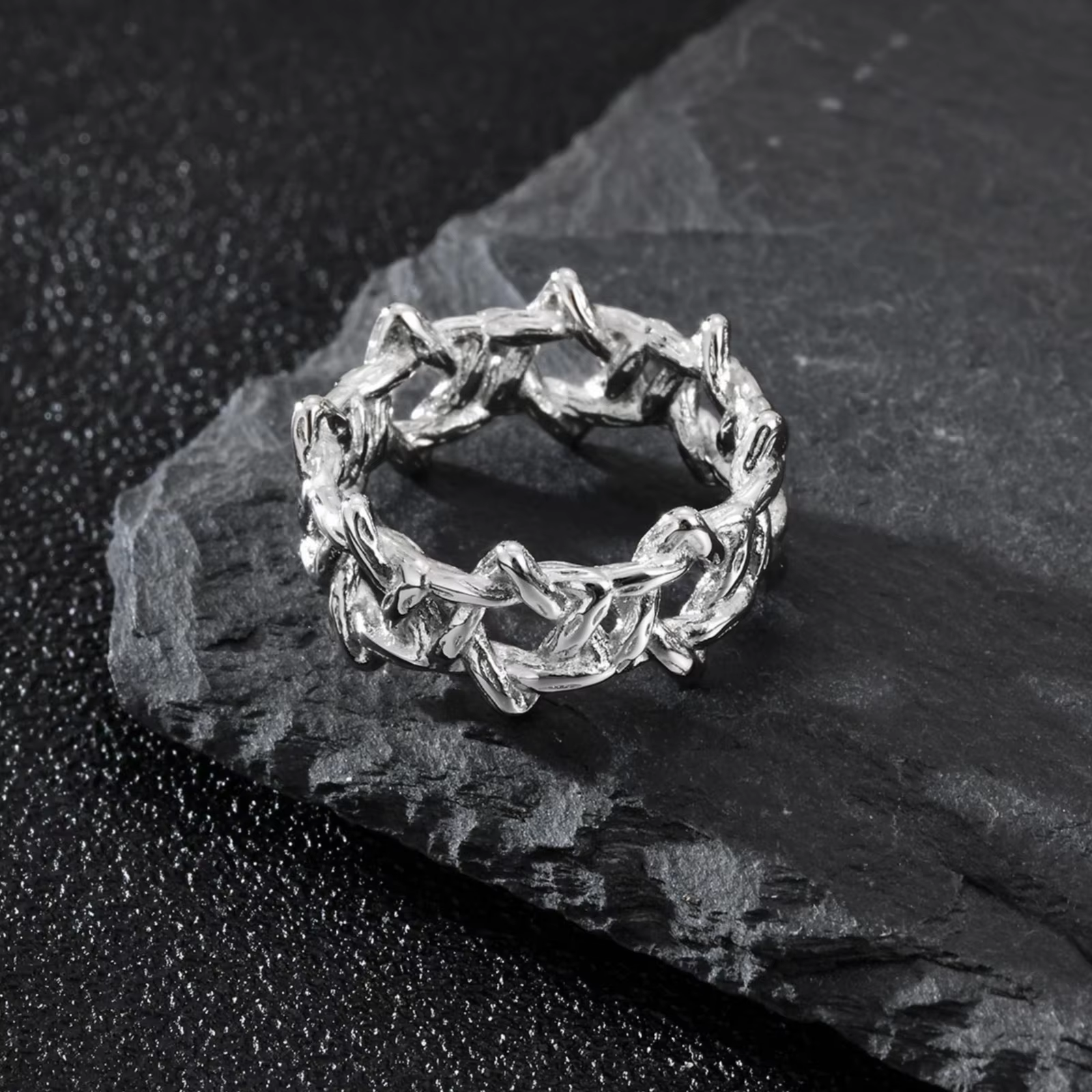 Personality Stainless Steel Irregular Thorns Ring for Men, Retro Punk Texture Six Pointed Star Ring, Geometric Hip-hop Jewelry - AliExpress 36