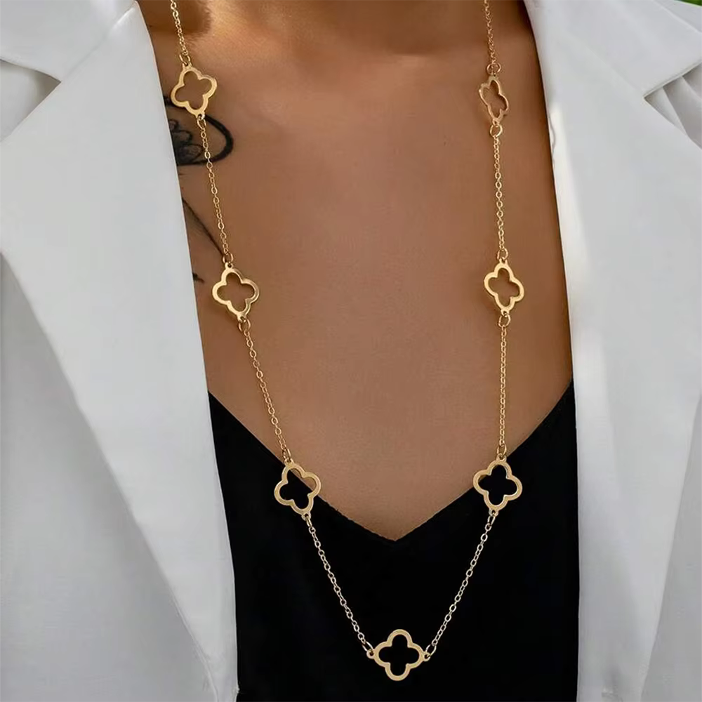 Aomogo Stainless Steel 2025 New Hollow Four-Leaf Clover Pendant Necklace Simple Fashion Design Collarbone Chain Jewelry Gifts