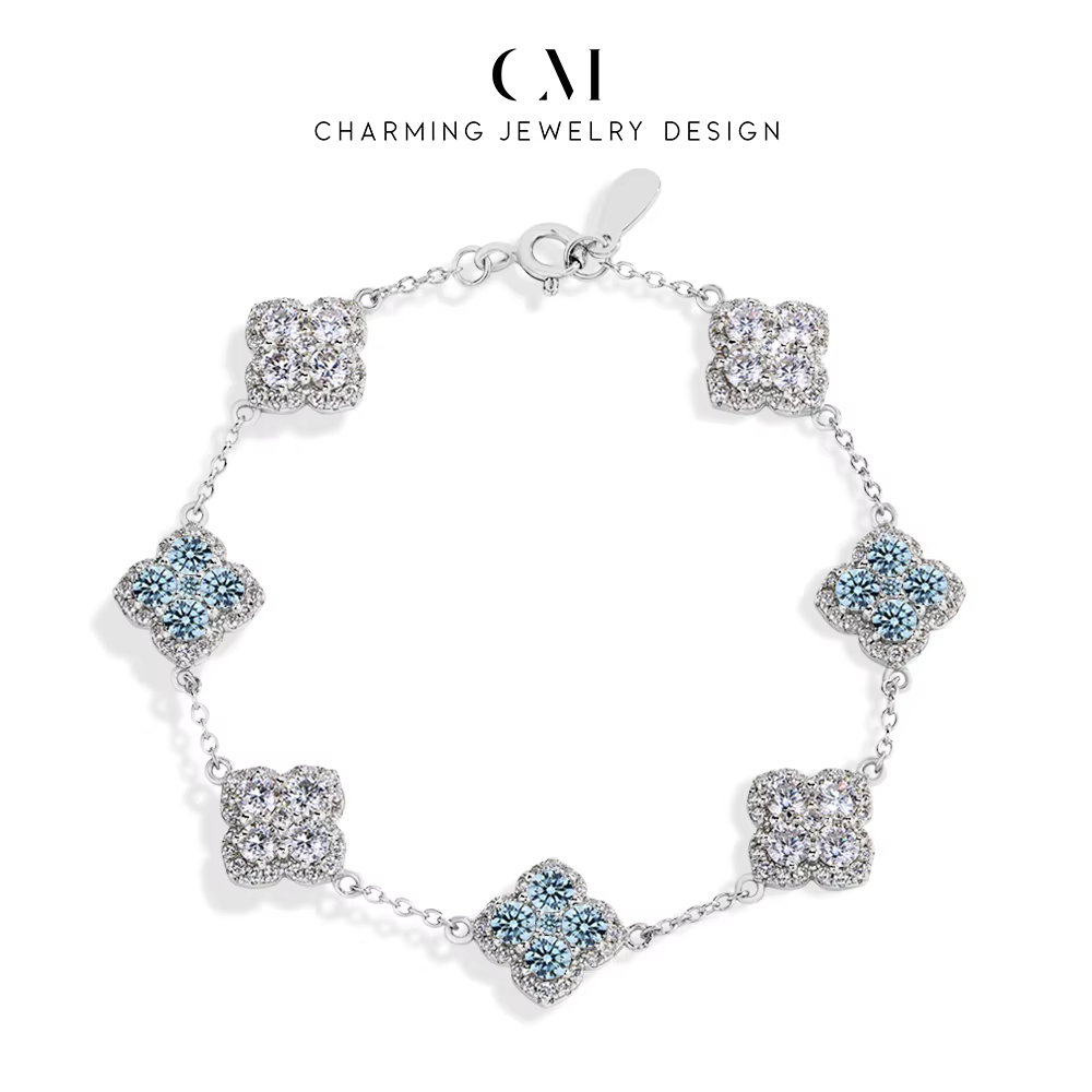 CHARMING Sparkling S925 Silver Top Quality Round Cut Moissanite Diamond Bracelet For Women Engagement Wedding Party Jewelry Gift