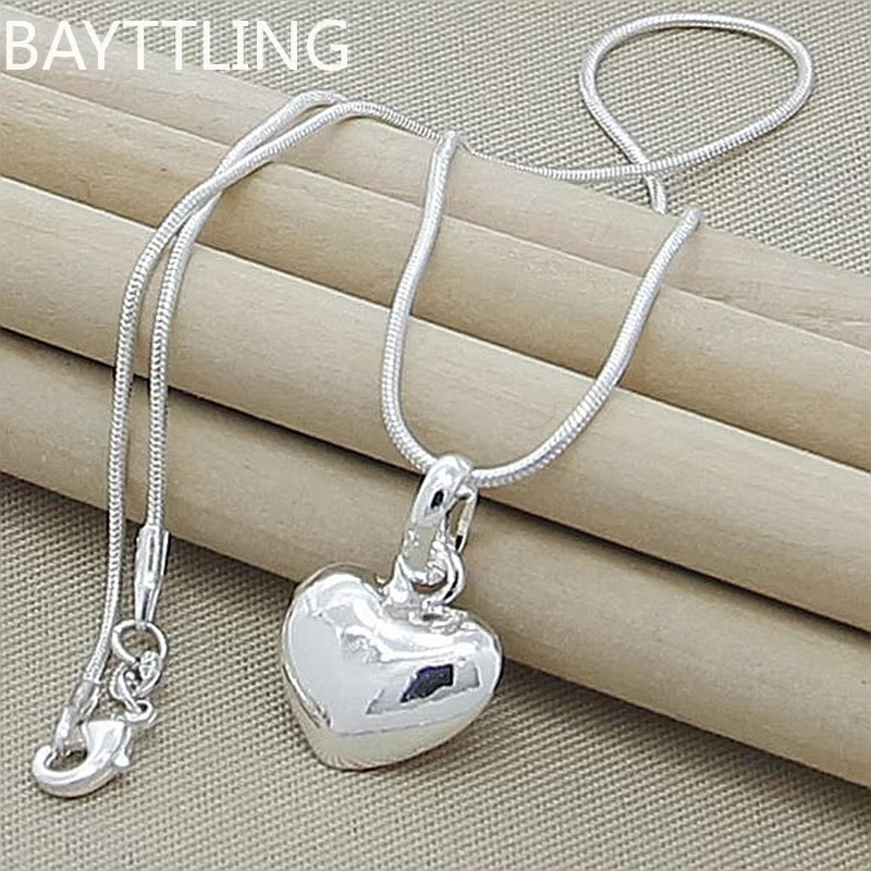 Fine 925 Sterling Silver Solid Heart Necklace 18-24 Inches Snake Chain For Women Wedding Charm Fashion Jewelry luxury - AliExpress 36