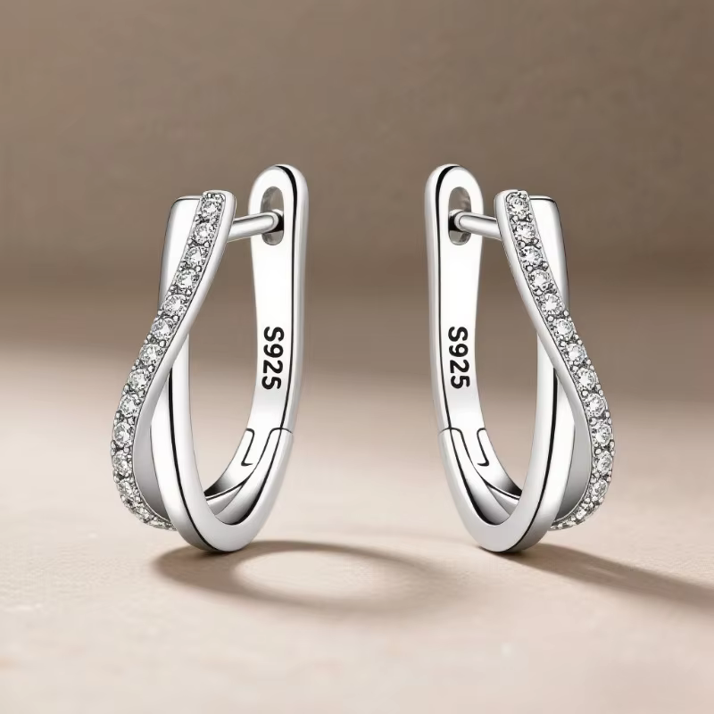 925 Sterling Silver Zirconia Crystal Earrings For Women Classic Geometric Twisted Line Earrings Party Versatile Jewelry Gifts - AliExpress 36