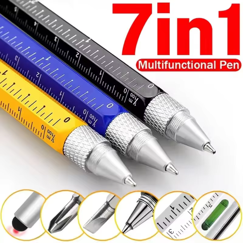 7 in 1 Multifunctional Pen Touch Screen Stylus Capacitive Pen with Screwdriver Ruler Levelgauge Refillable Ballpoint Pencil Tool - AliExpress 21