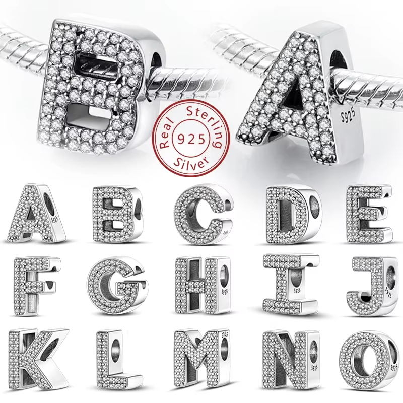 925 Sterling Silver 26 Letters Charms A-Z Alphabet Beads Fit Original Bracelet for Women Girl DIY Fine Jewelry Gift