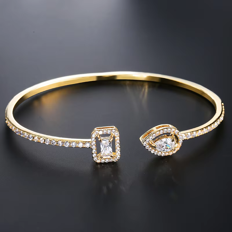 Luxury Geometry Gold Color Cuff Bangles For Women Fashion Cubic Zirconia Bracelets INS Party Everyday Jewlery. - AliExpress 36