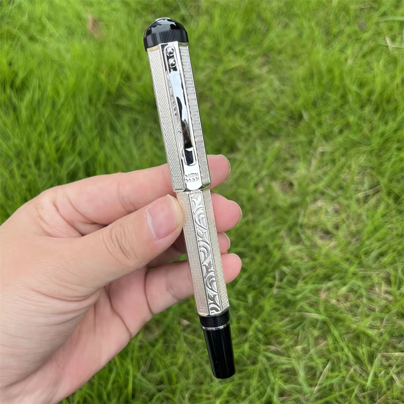 New MAJOHN P138 Fountain Pen Piston Octahedral Etching Pattern Metal Writing Ink Pens EF/F/M/Flat No.6 Nib Classical Plated Pens - AliExpress 21