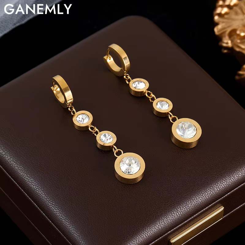 GANEMLY 316L Stainless Steel Luxury White Zirconia Drop Earrings For Women Fashion New Party Gift Ear Dangle Waterproof Jewelry - AliExpress 36