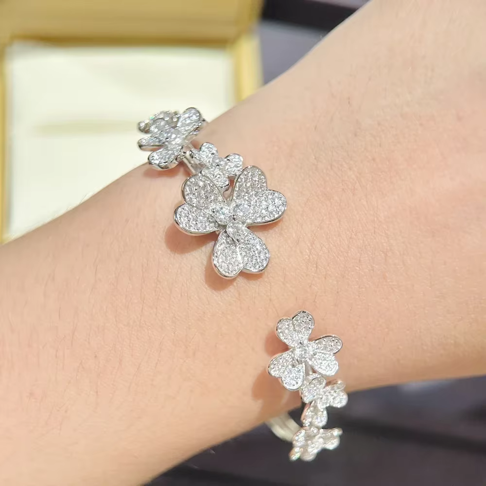 High Quality Real 925 Sterling Silver Clover Flower Open Bracelet 5A Zirconia Cuff Designer Bangle Women Luxury Brand Jewelry - AliExpress 36