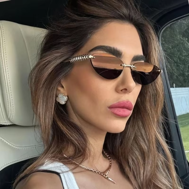 Cat Eye Rivet Rimless Sunglasses Women Luxury 2025 Fashion Brand Oval Narrow Sun Glasses Shades Trendy Elegant Unique Eyewear - AliExpress 200000297