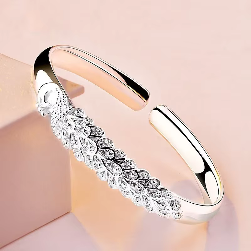 925 Sterling Silver Peacock Opening Screen Bracelet For Women Luxury Designer Texture Open Bracelets Party Original Jewelry Gift - AliExpress 36
