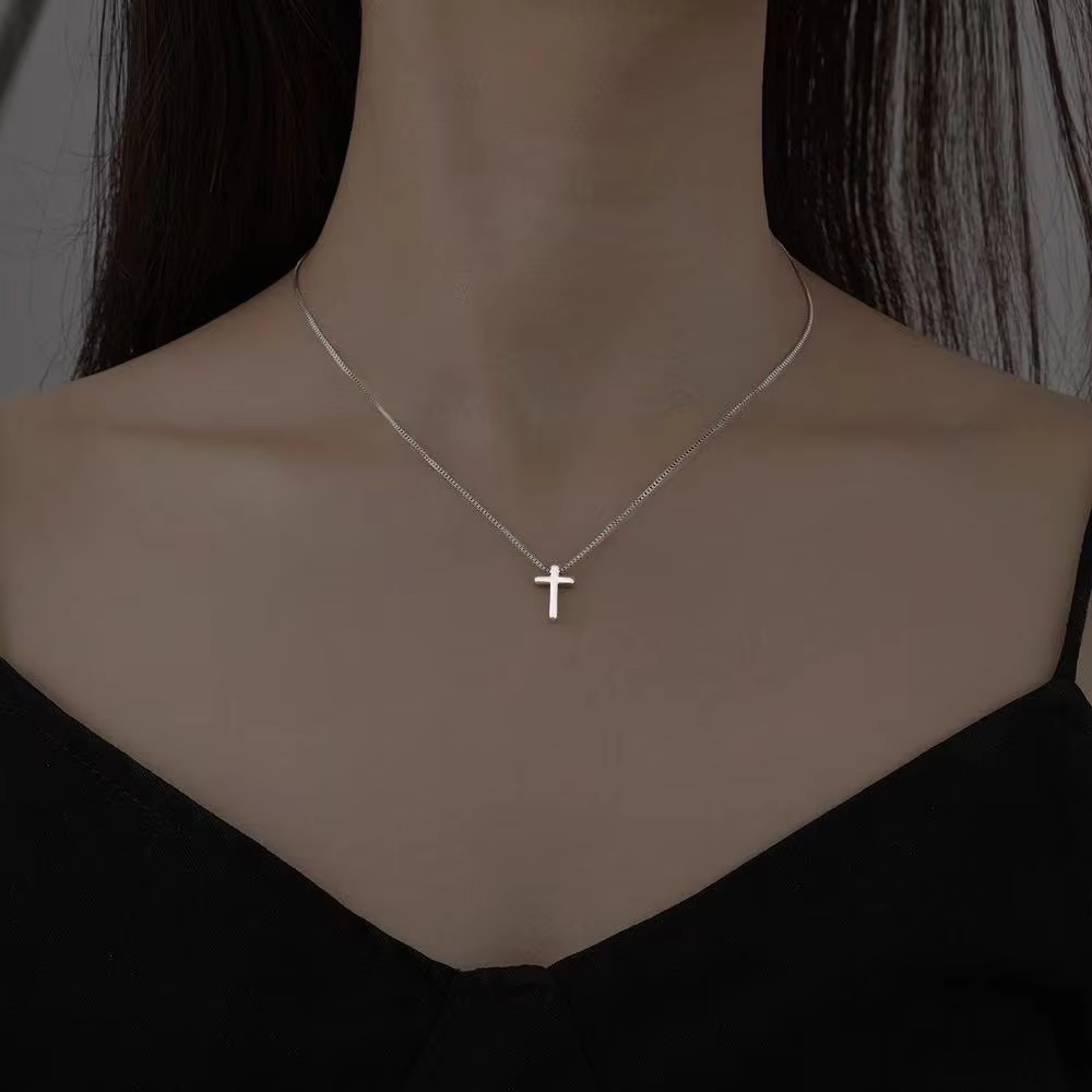 New 925 Sterling Silver Cross Necklace Simple Style Geometric Style Woman Pendant Choker Birthday Gift Exquisite Jewelry