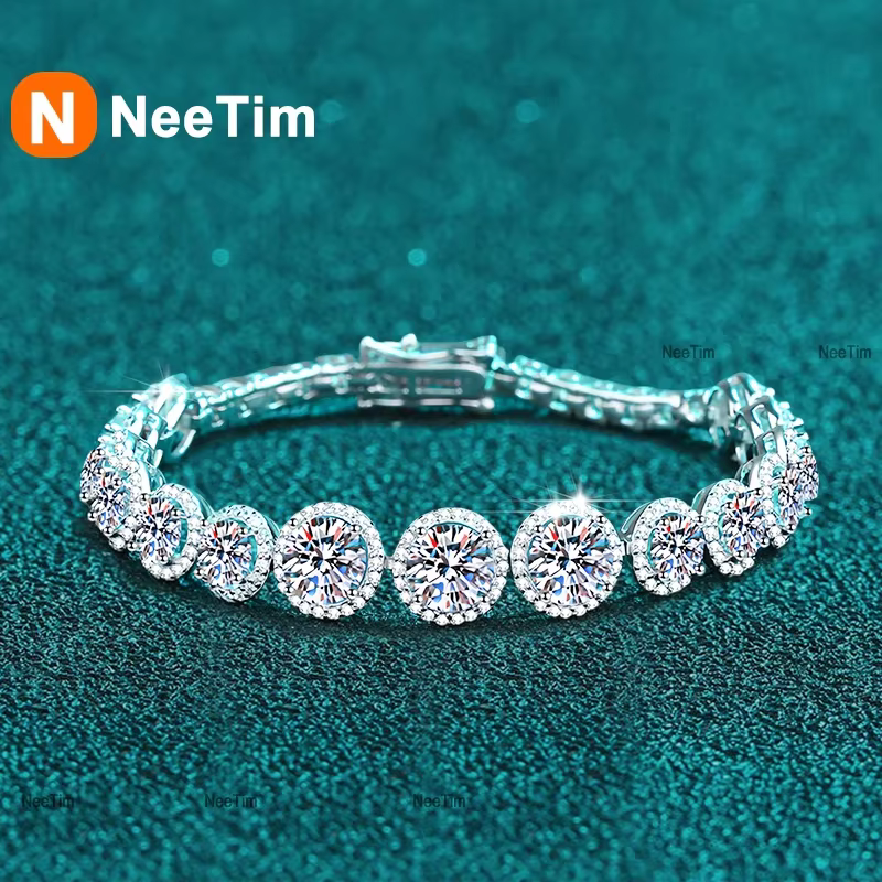 NeeTim D Color Moissanite Tennis Bracelet 925 Sterling Silver with White Gold Plated Shiny Bracelets Chian for Women Wholesale